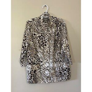 Zenergy By Chico's Womens Size 8 Beige Animal Print Full Zip Jacket 3/4 Sleeve